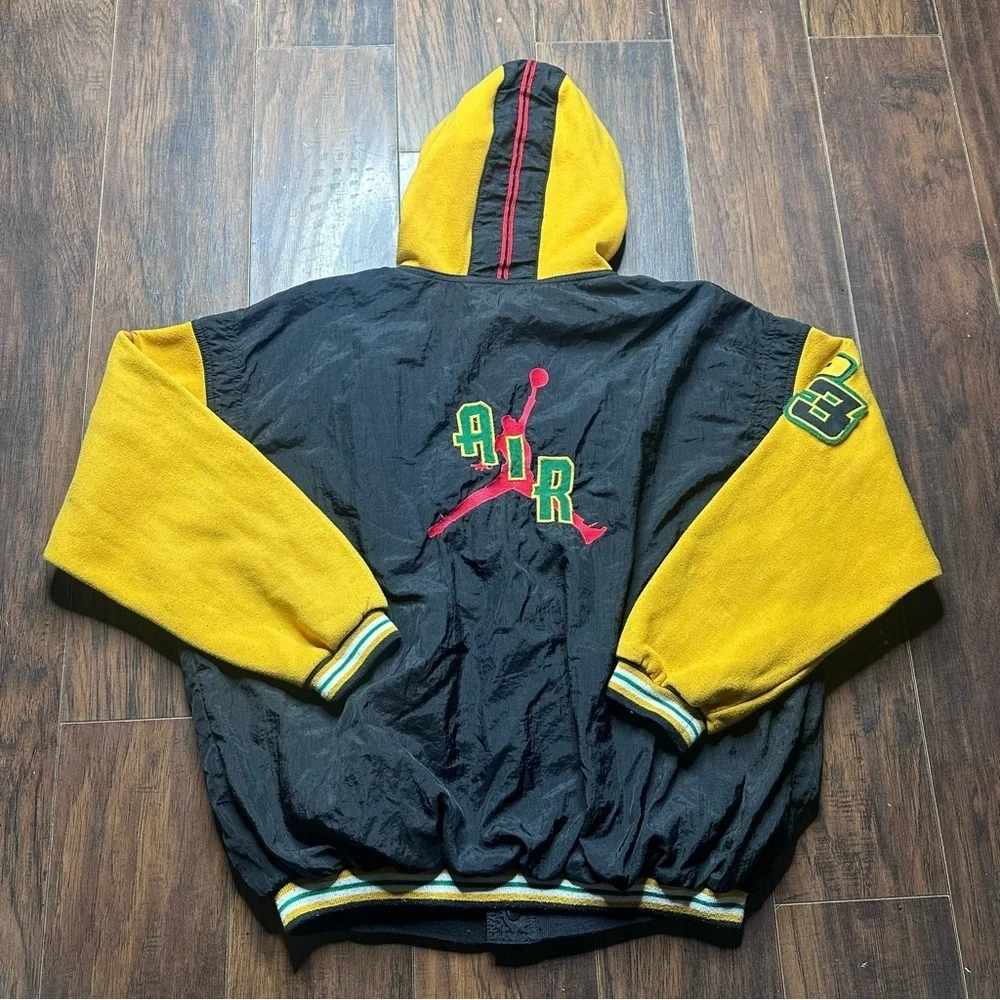 VTG 1990s Jordan Nike Yellow Windbreaker Fleece Bomber Hoodie